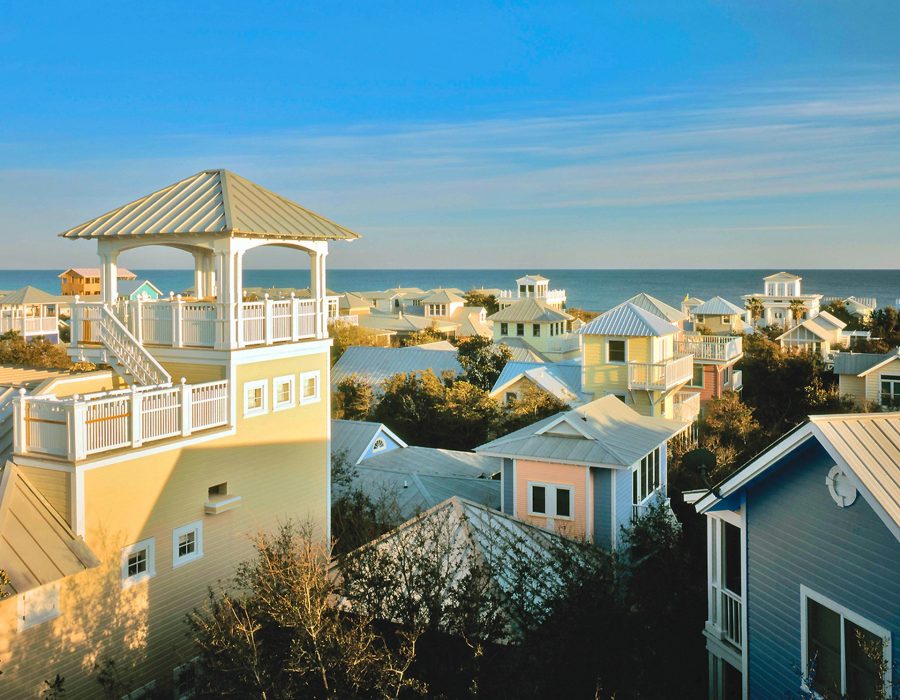 Roof tops in Seaside, Florida overlooking ocean